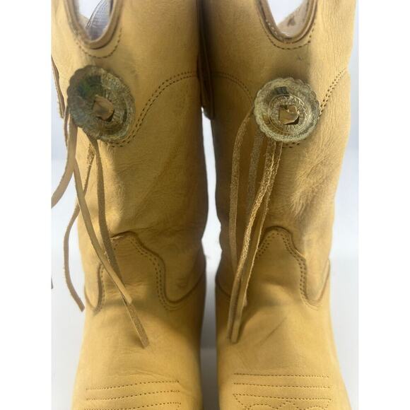 Vintage Capezio Cowgirl Boots Womens Size 7.5 M Tan Leather Fringe Western Rodeo - Picture 8 of 12